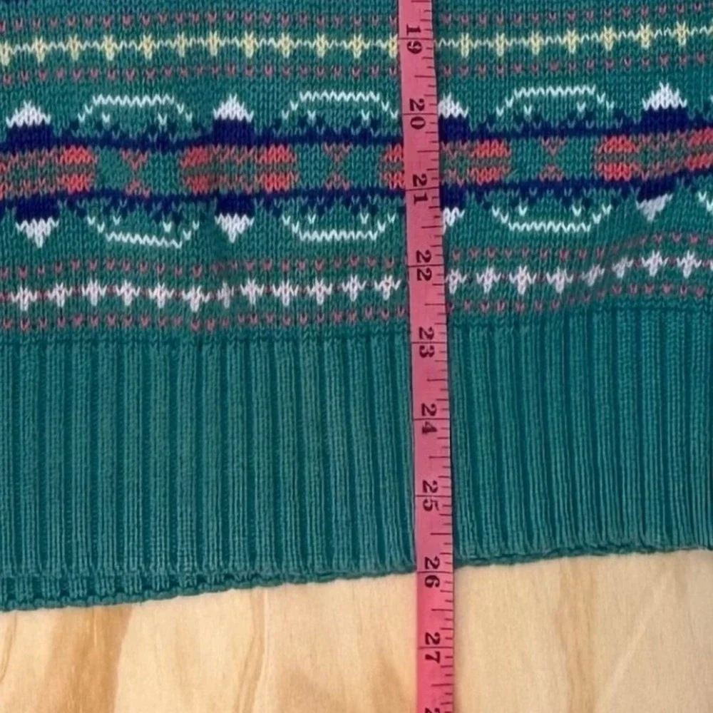 Twickers Kenneth Gordon Vintage Fair Isle Cotton Sweater Vest Teal XL Mens